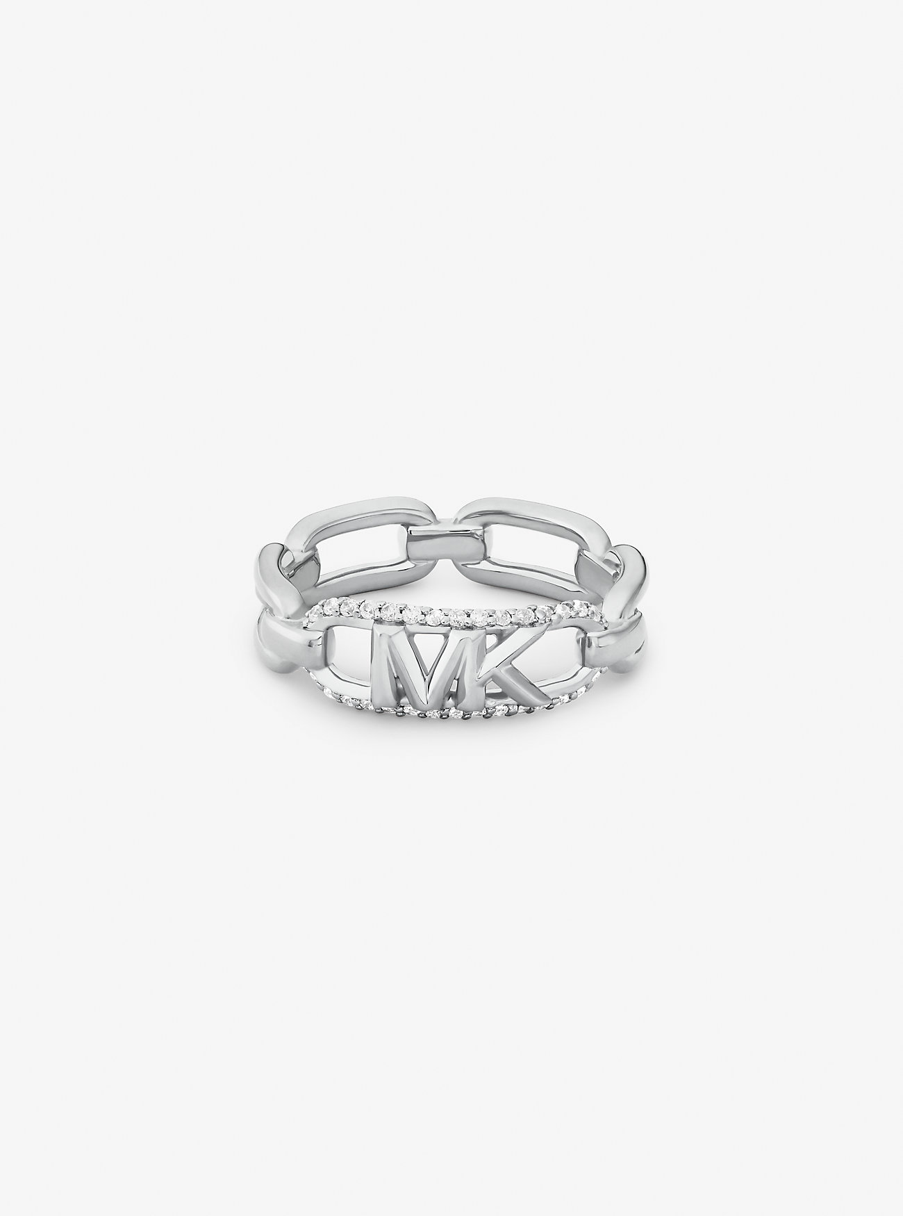 Precious Metal-Plated Sterling Silver Pavé Empire Logo Ring - SILVER
