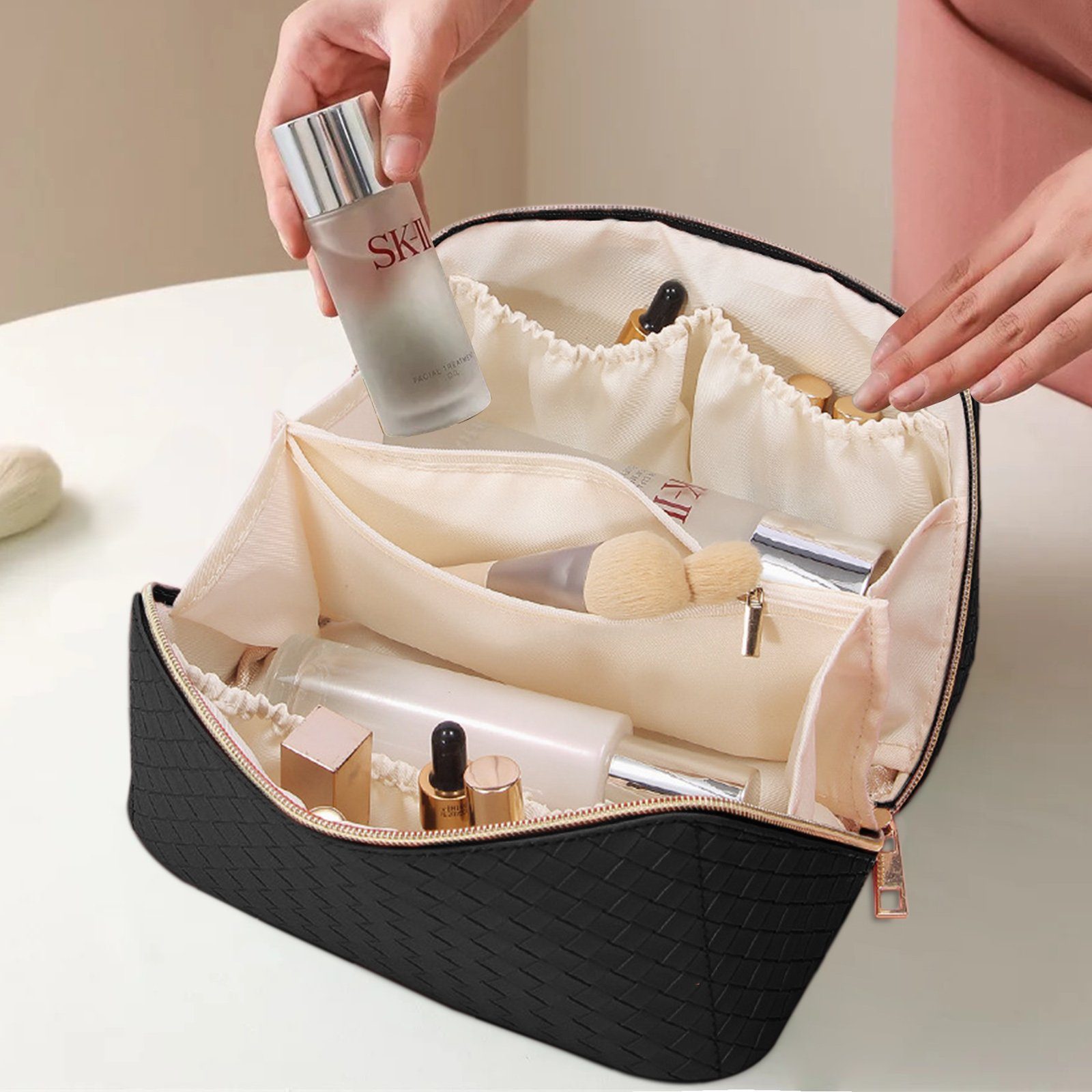 CALIYO Kosmetiktasche Groß Kapazität Kosmetiktasche Damen Mäppchen Make Up Bag Schminktasche, Federmäppchen Kosmetik Reise Täschchen Wasserdichter mit Fächern
