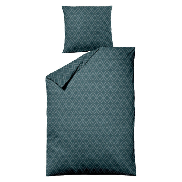 Bettwäsche Jacquard-Feinbiber, 155/220 + 80/80 cm, Grafik petrol