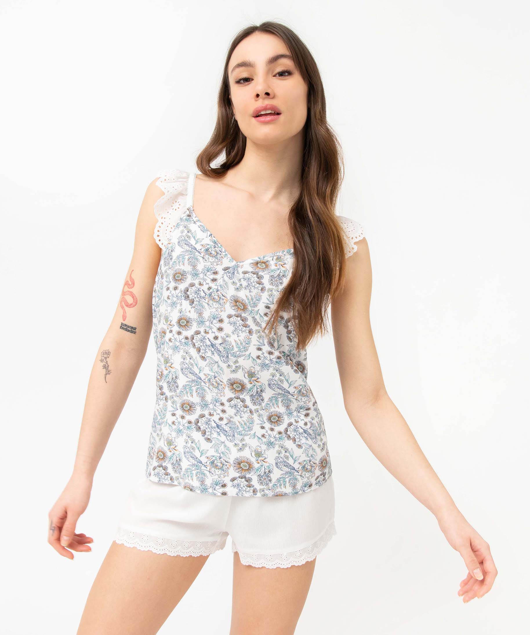 Débardeur de nuit femme à motifs fleuris avec bretelles br... imprime | GEMO