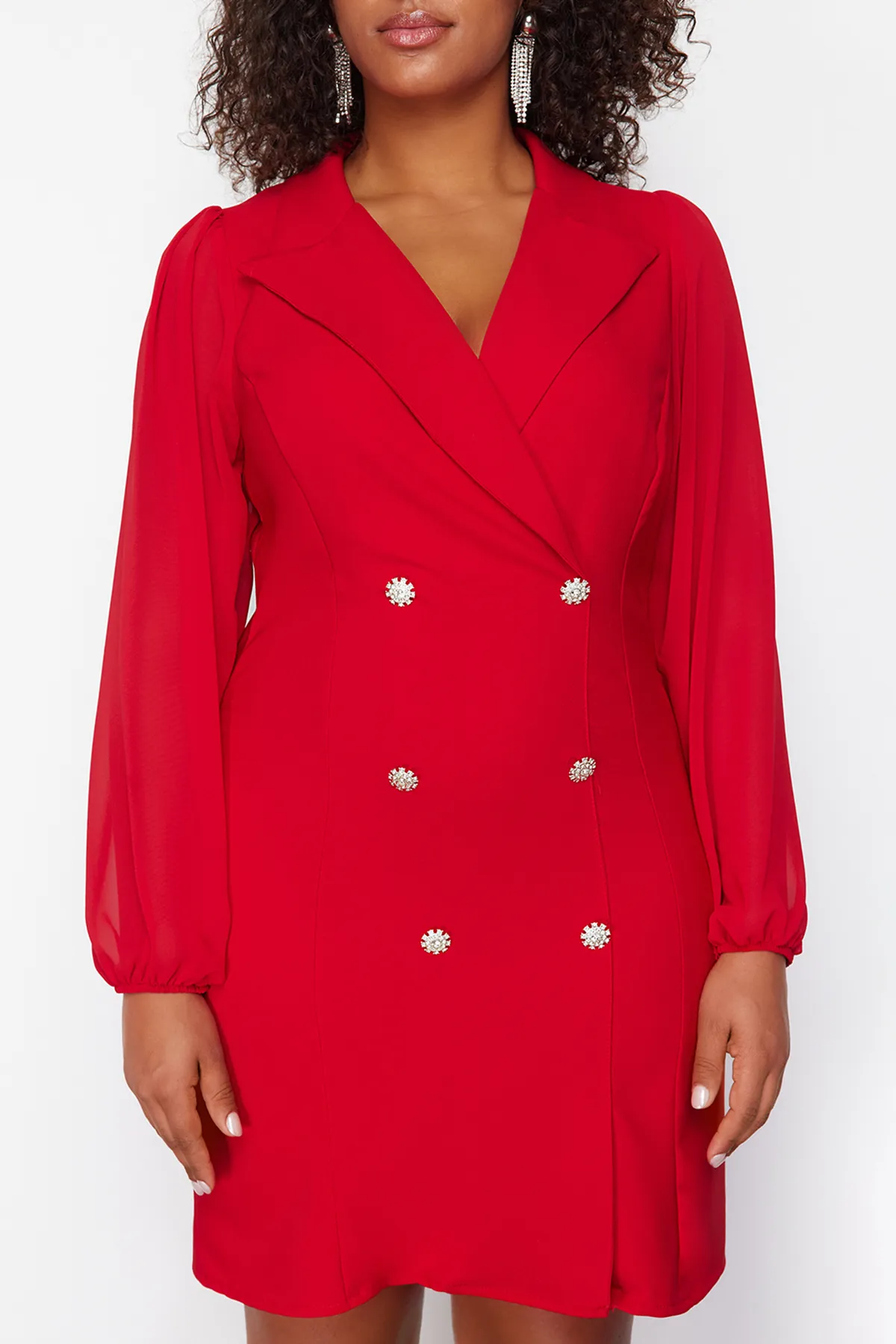 Trendyol Curve  Rotes gewebtes Jackenkleid TBBSS24AH00008