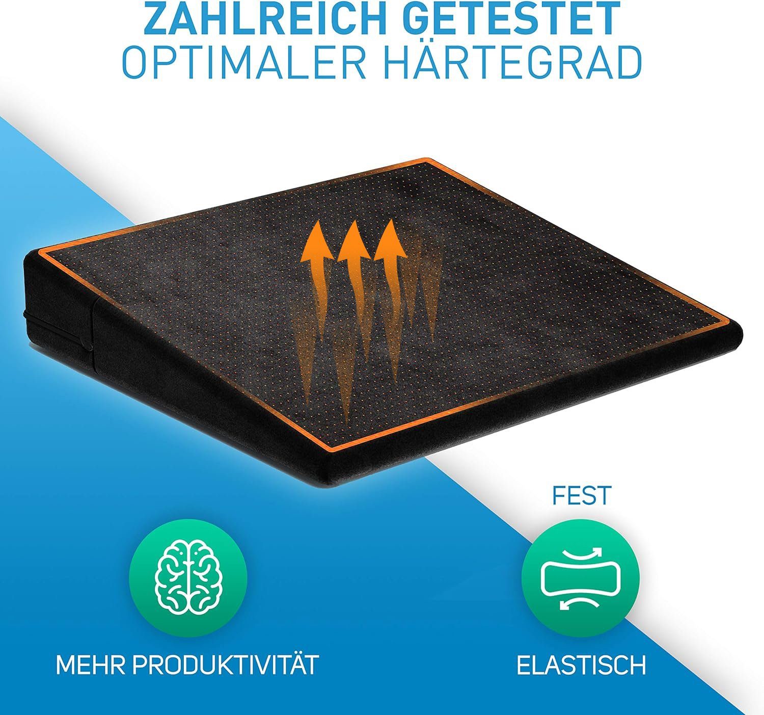 FLIPLINE® Keilkissen Stuhl mit atmungsaktivem Anti-Rutsch Samtbezug [optimaler Härtegrad], Keilkissen für Auto & Bürostuhl Home Office - Waschbar bei 30° Grad