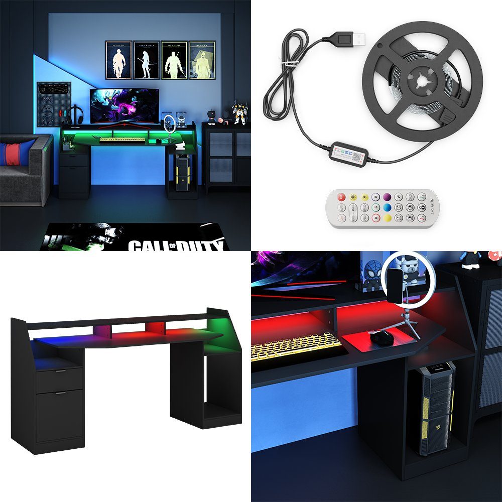 Livinity Computertisch Gamingtisch SONIC Schwarz mit LED