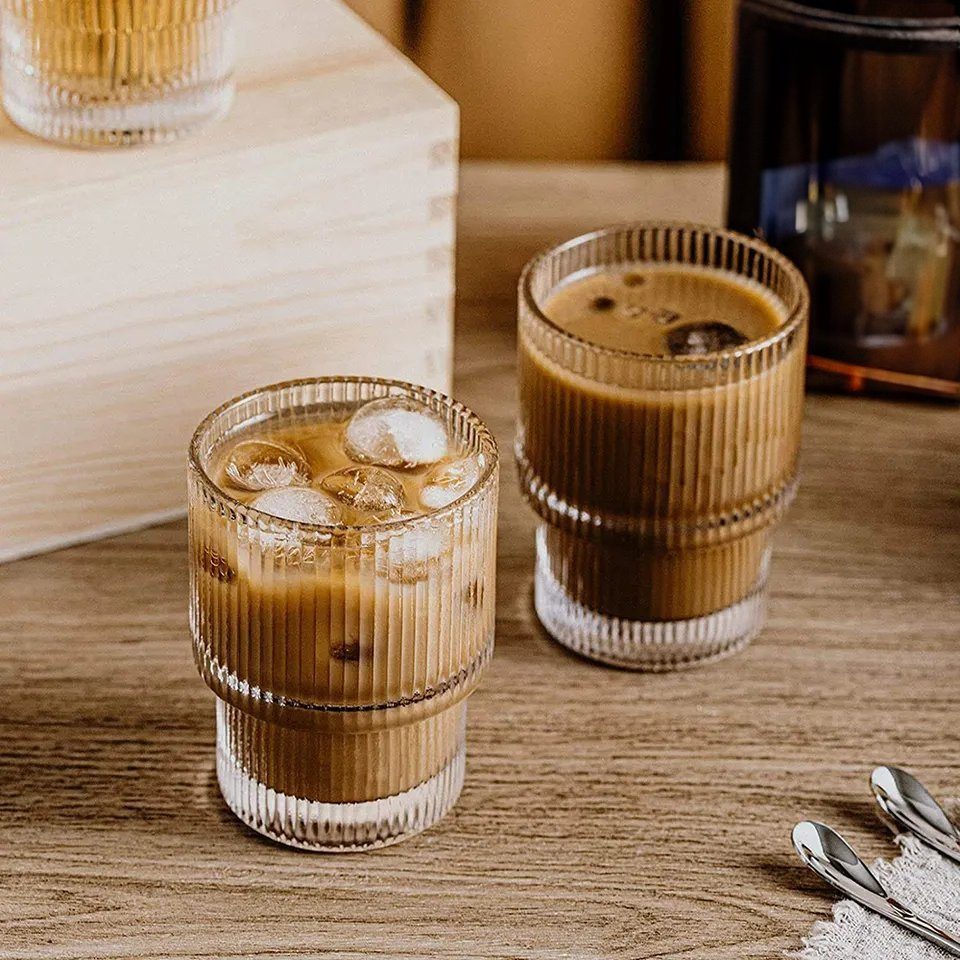 Zoha Glas Riffel Glas Geriffelte Gläser Rillenrelief - Latte Macchiato, Glas, Hitzebeständig - verschiedene Größen