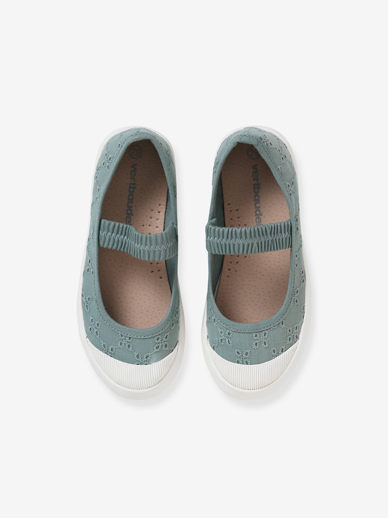 Vertbaudet Mädchen Stoff-Ballerinas, Gummizug - weiß