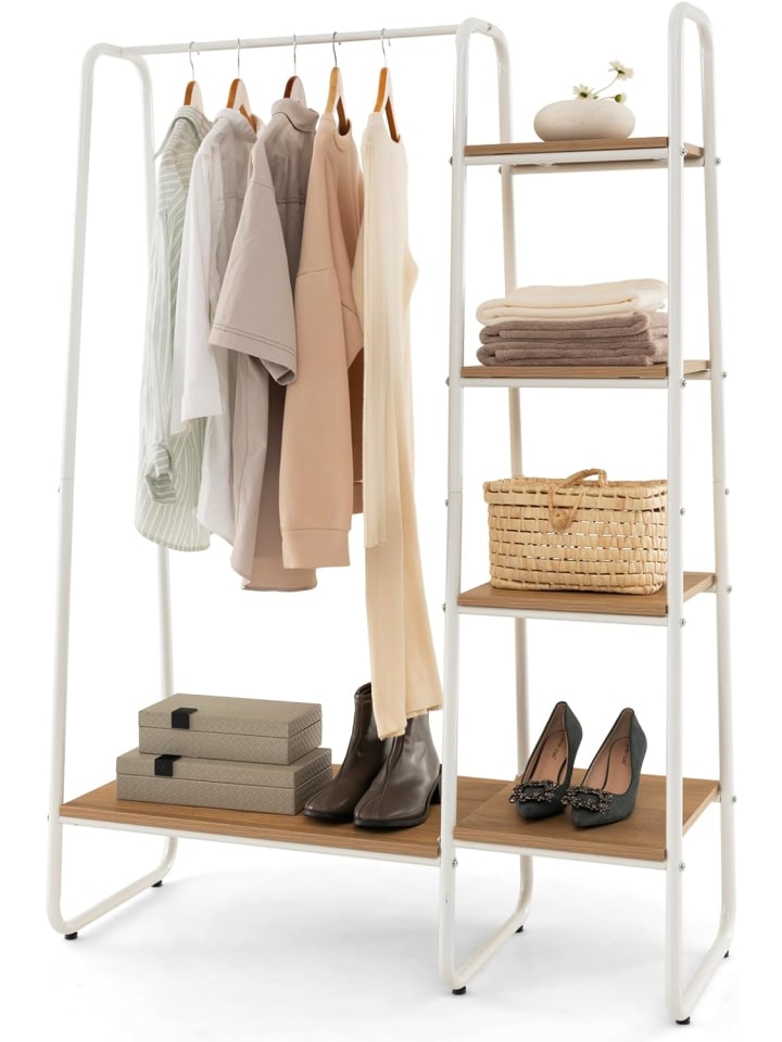 COSTWAY Kleiderständer mit 4 Regalen in Beige günstig kaufen onesize