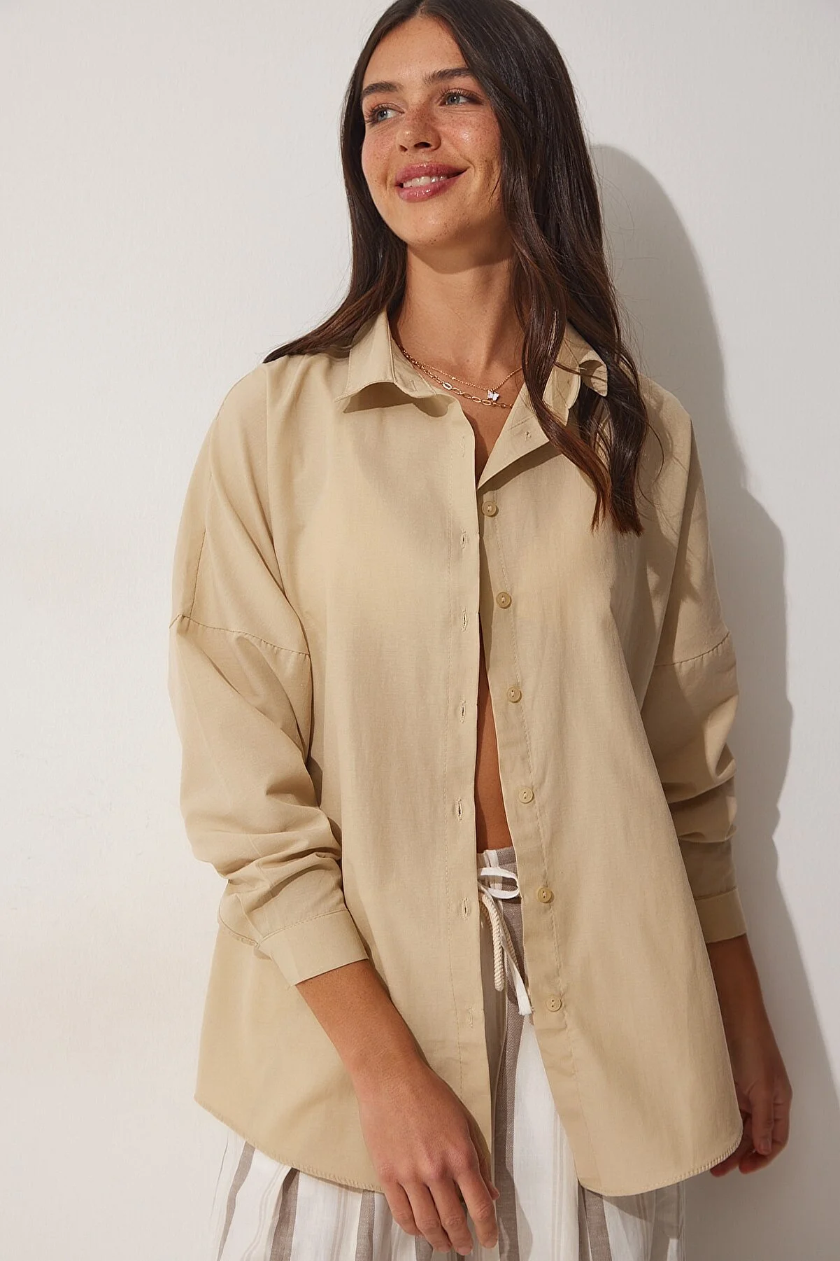 Happiness İstanbul  Hemd - Beige - Oversized