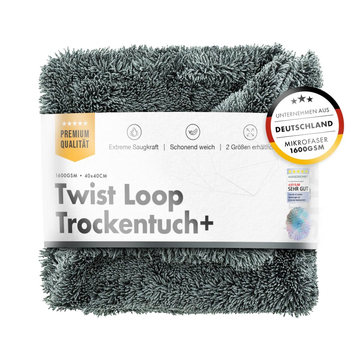 chemicalworkz Premium Twisted Towel 1600GSM Grau Trockentuch 40x40cm