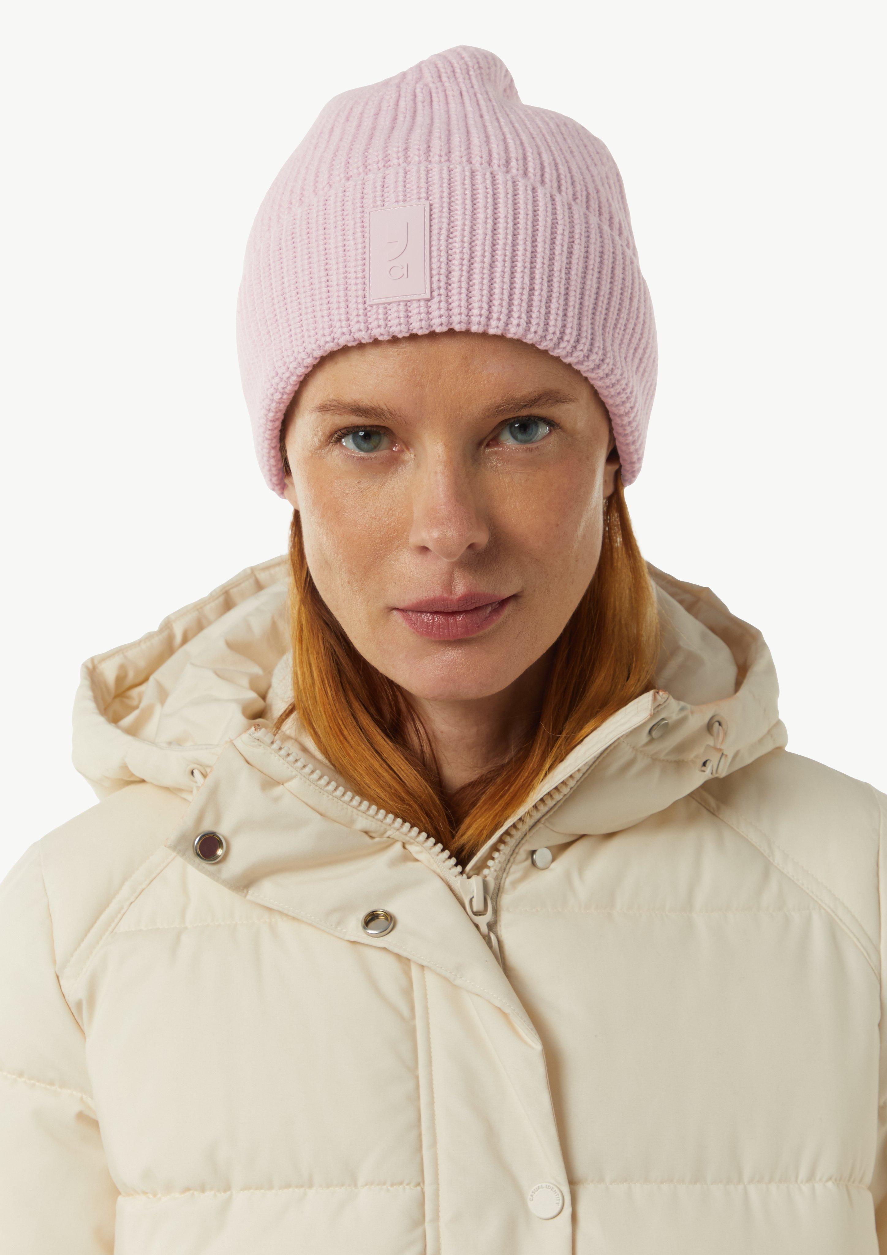 Strickmütze mit Label-Patch - zartrosa