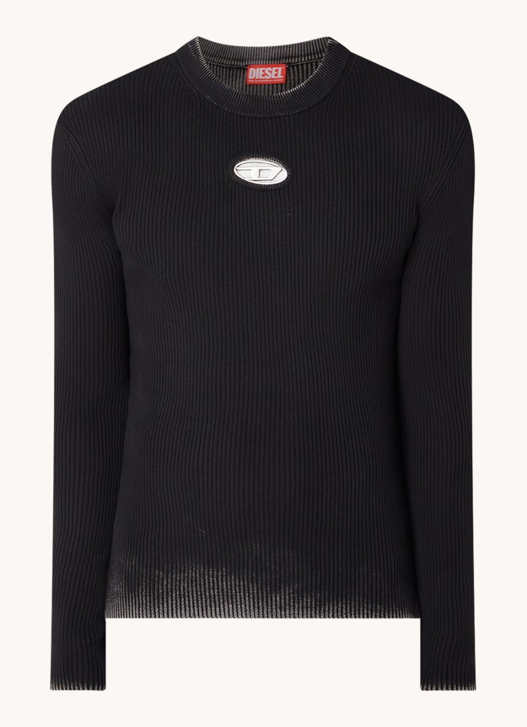Diesel K-darin ribbed knit pullover with logo and openwork detail