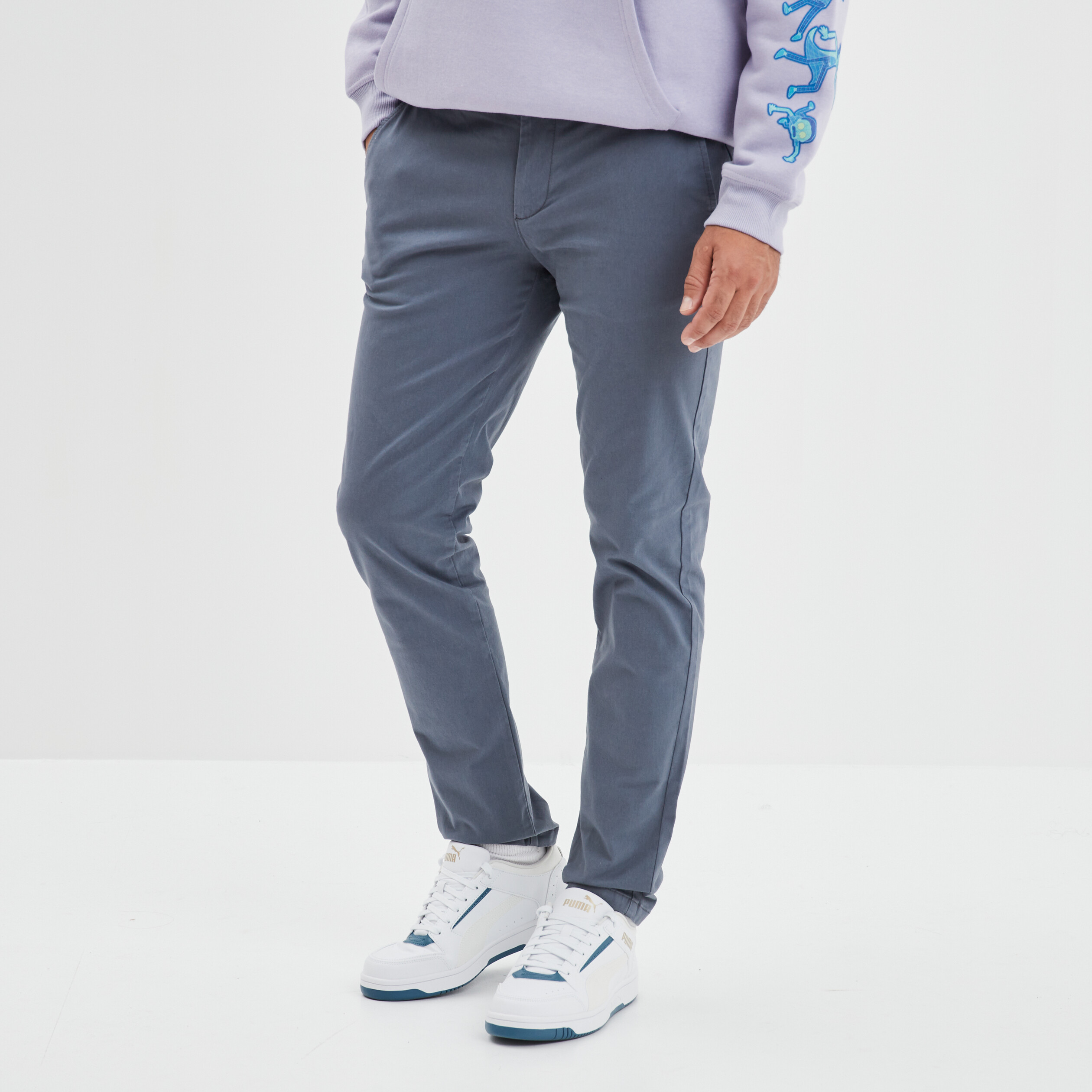 Pantalon chino slim coton bleu gris homme | La Halle