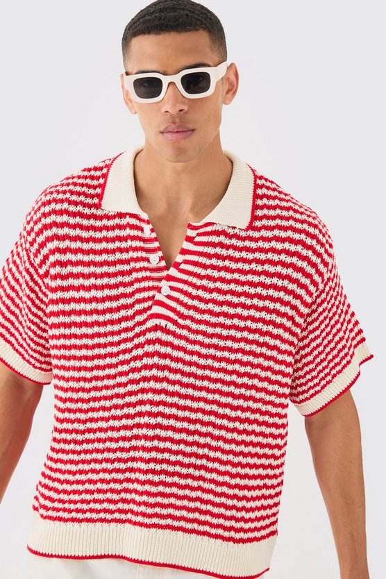 Kastiges gehäkeltes Oversize Poloshirt