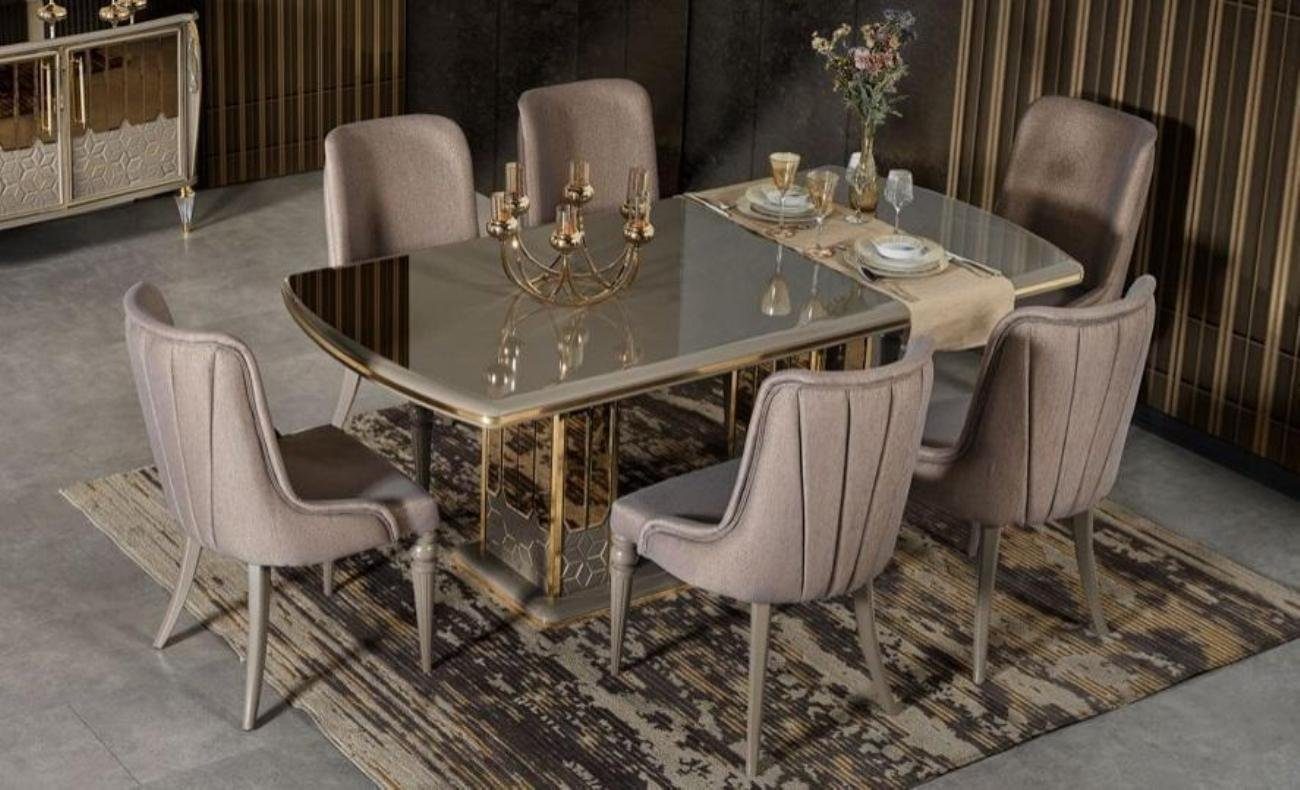 JVmoebel Esszimmer-Set Moderne Essgruppe Garnitur Esszimmer Esstisch Stühle Holz Set 7tlg, (7-St., 1x Tisch + 6x Stühle), Made in Europa