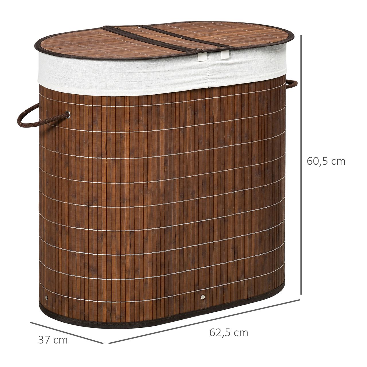 HOMCOM Wäschekorb Wäschebox 100L Wäschesammler mit Deckel, 2 Wäschesäcken, Braun