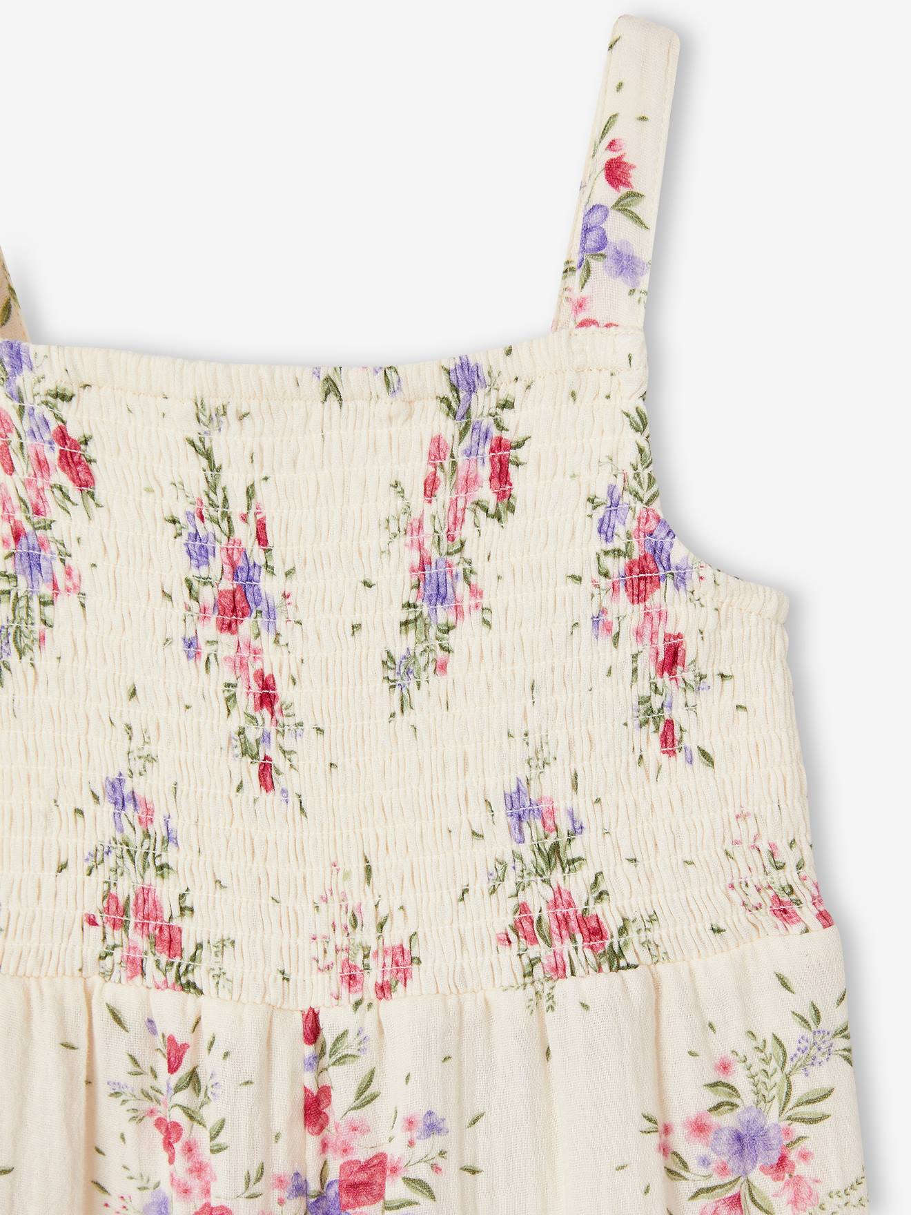 Vertbaudet Gesmokter Mädchen Jumpsuit aus Musselin - wollweiß