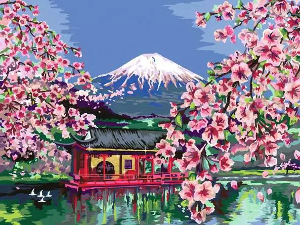 CreArt Leinwand Japanische Kirschblüten - Malen nach Zahlen für Erwachsene