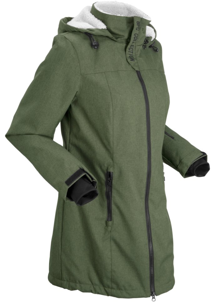 Wasserdichte Funktions-Outdoor-Longjacke mit Teddyfleece
