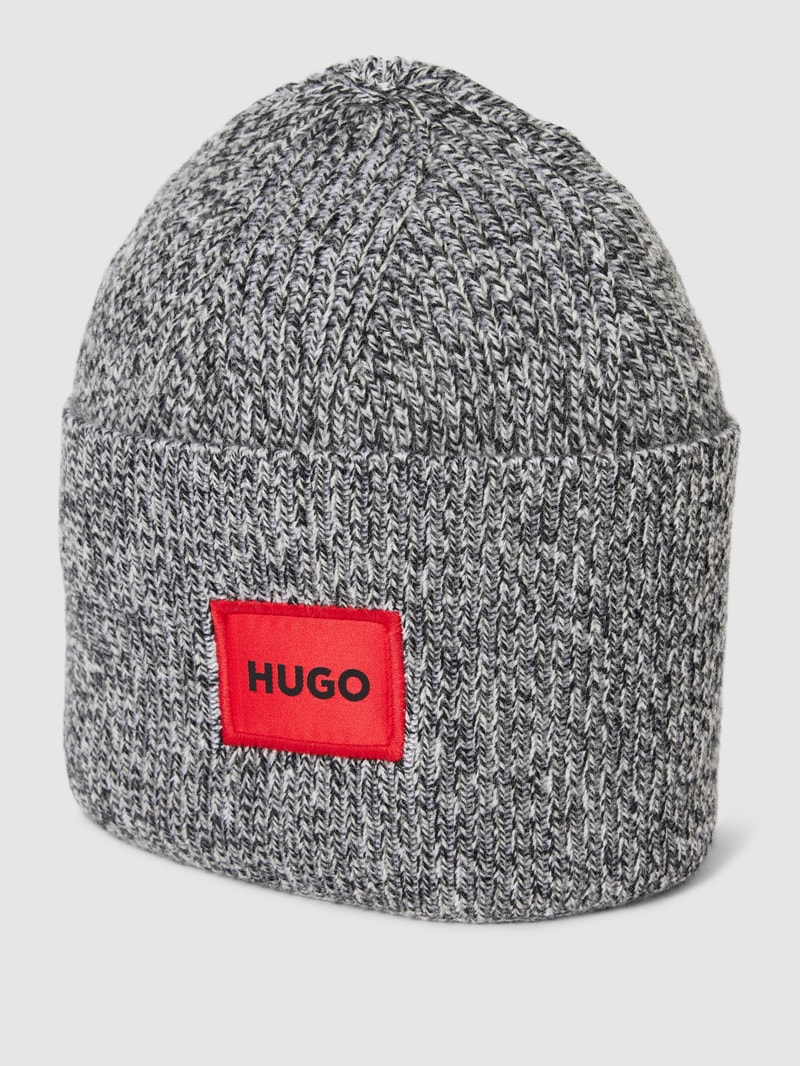 Beanie mit Label-Detail Modell 'Xaff' in mittelgrau meliert