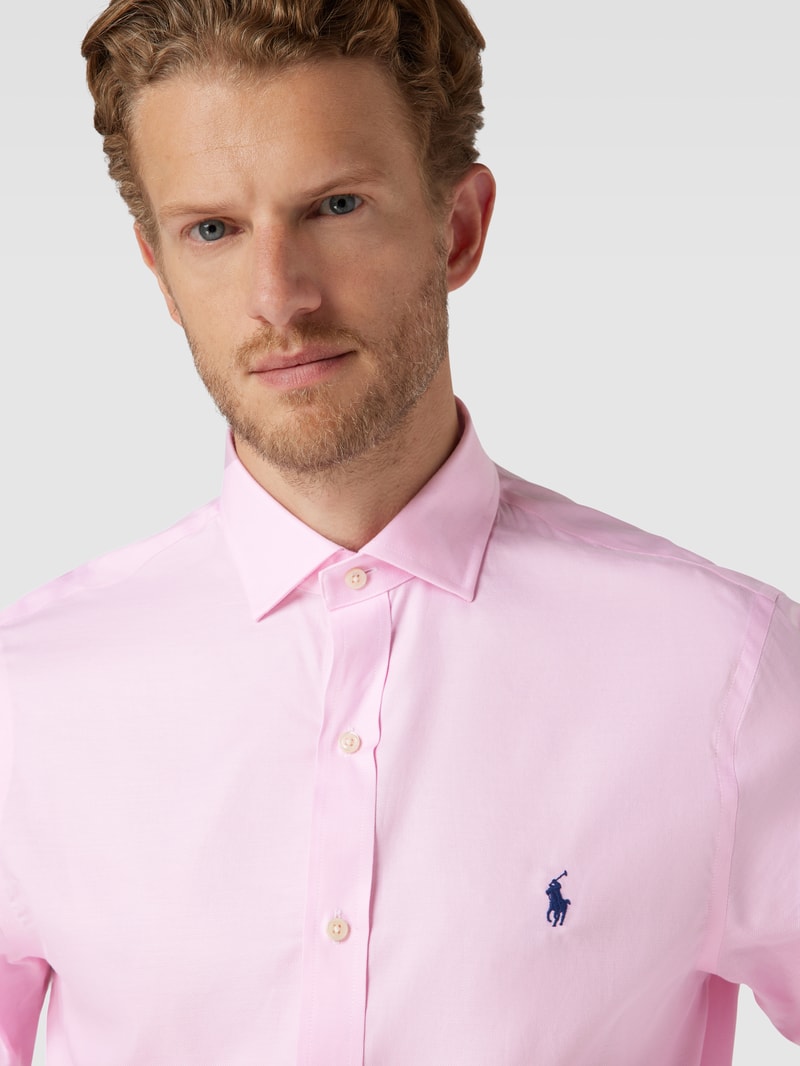Slim Fit Business-Hemd mit Kentkragen und Label-Stitching in rosé