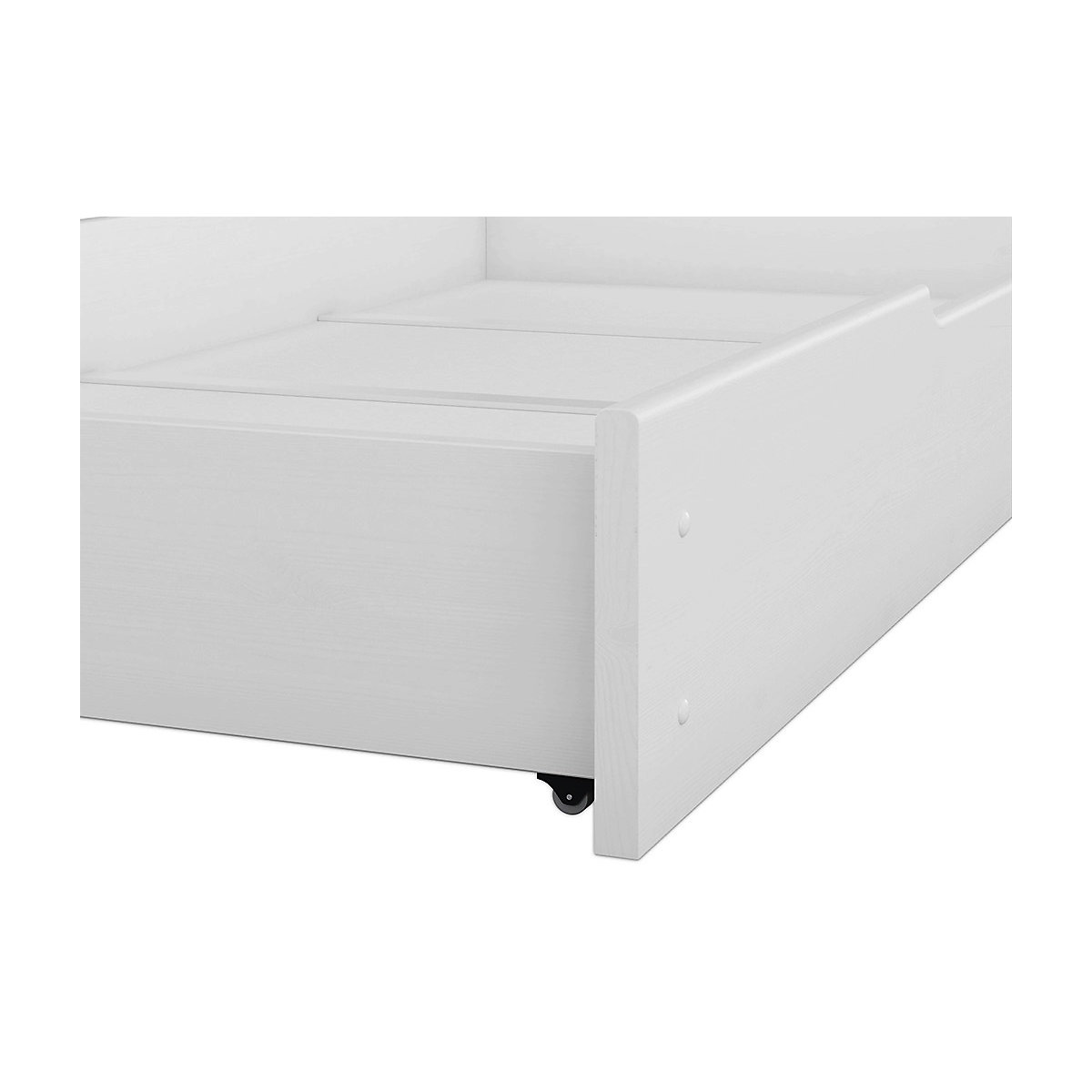 Stockbett 90x200 Kiefer weiß mit Rollrost und Bettkasten