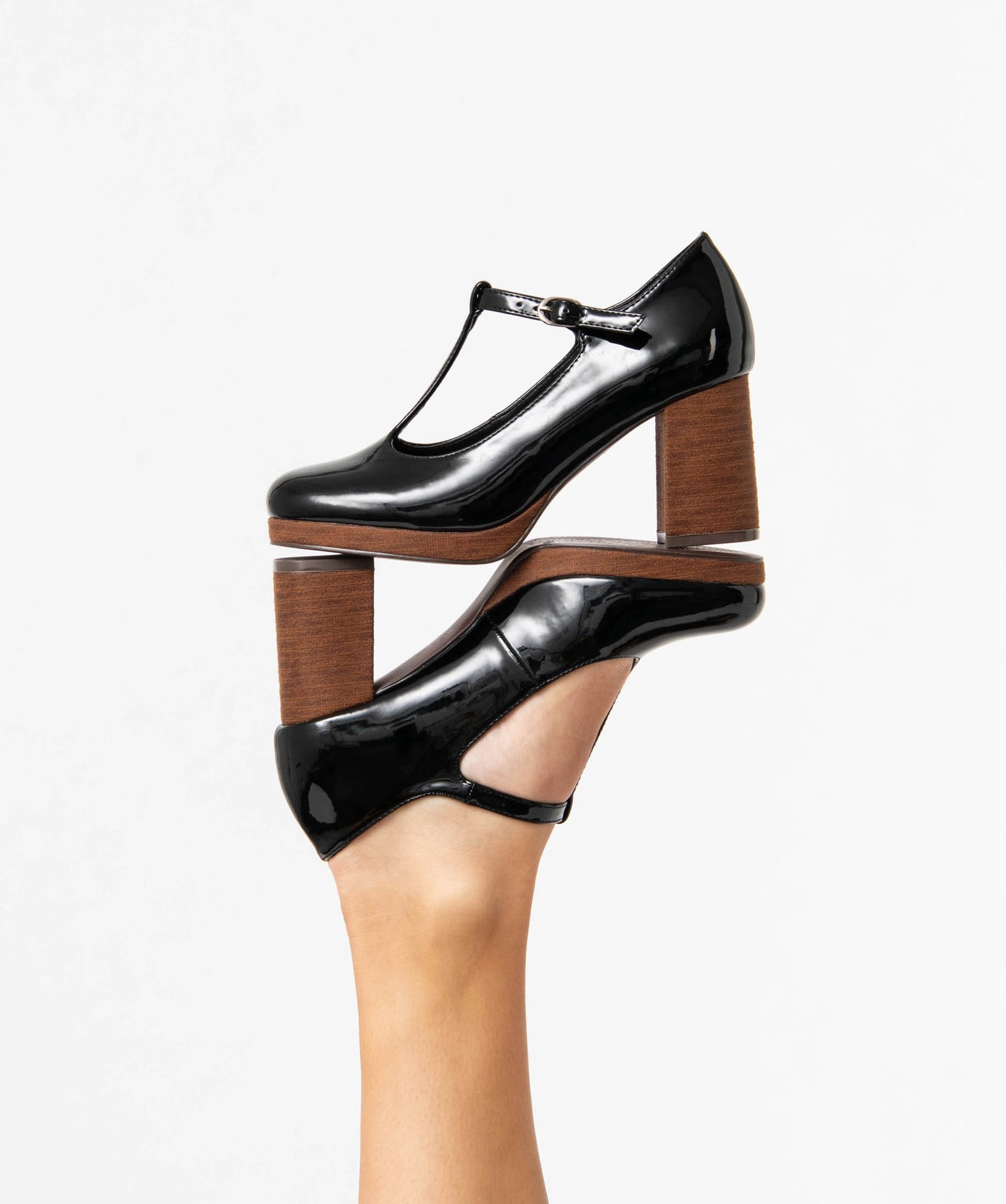Escarpin verni forme salomé avec large talon femme noir | GEMO