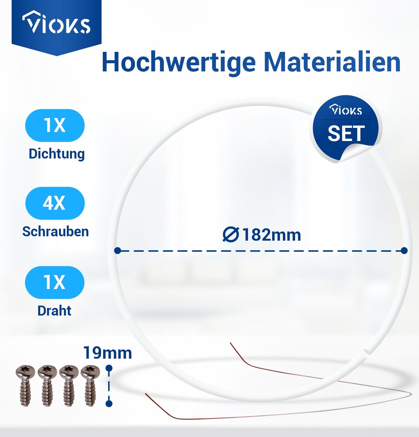 VIOKS Montagezubehör Geschirrspüler Dichtung Set für Pumpentopf wie Bosch 12005744 (Set, 1 St., 1xDichtung, 1xDraht, 4xSchrauben), 182mmØ für Geschirrspüler