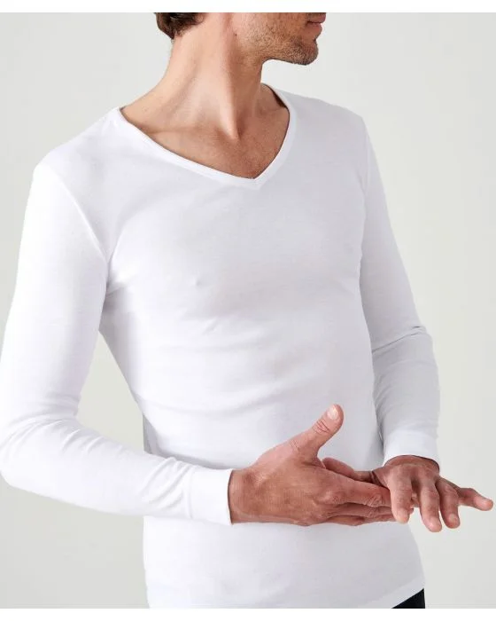 Tee-shirt col V, maille interlock Thermolactyl
