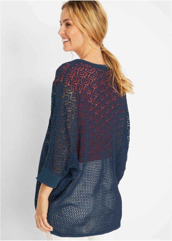 Strickjacke mit Muster und Fledermausärmeln, 3/4 Arm