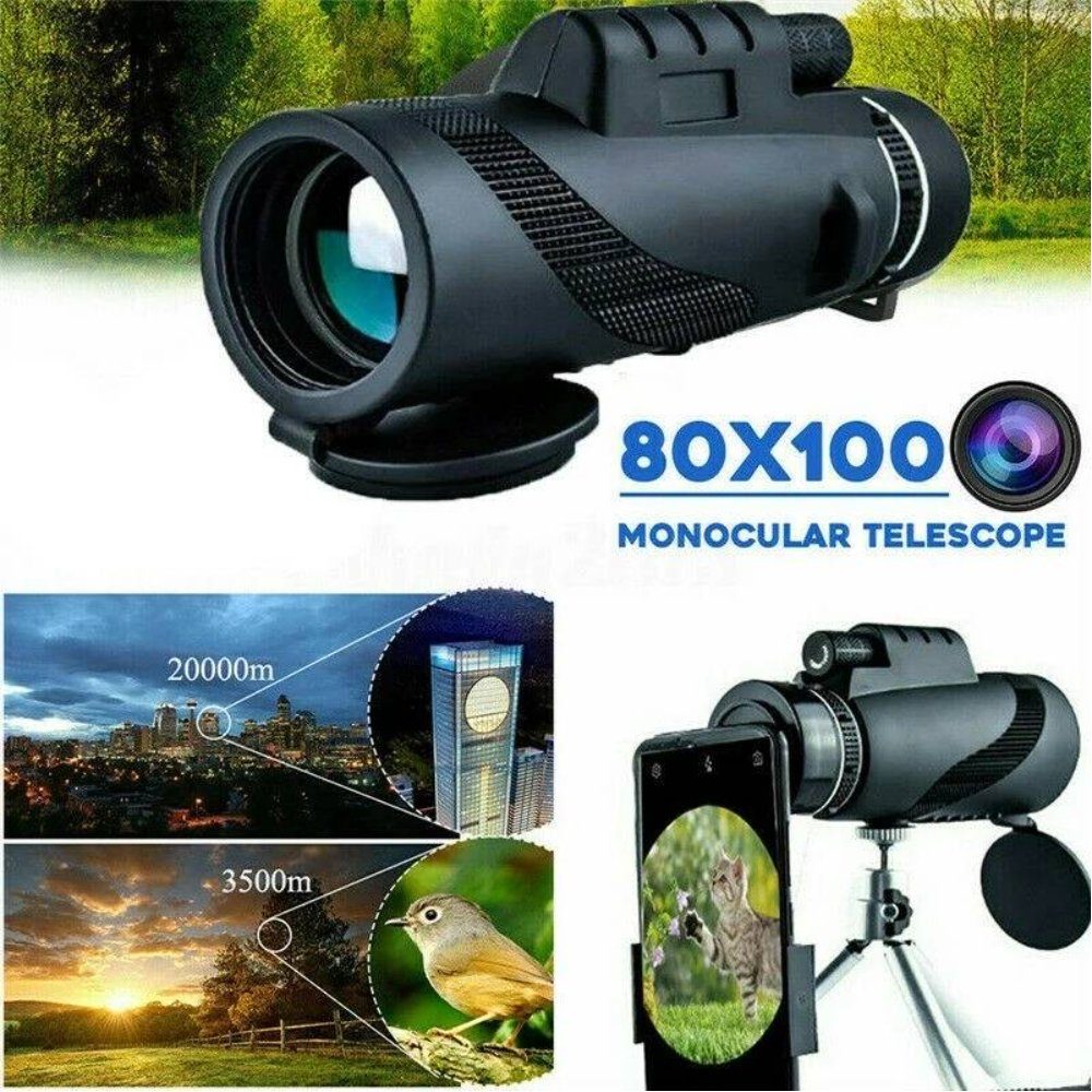 Blusmart Linsenteleskop Monokular-Teleskop 80X100 Hd 8000M, Langstrecken-Zoom-Teleskop mit Stativ-Telefonclip