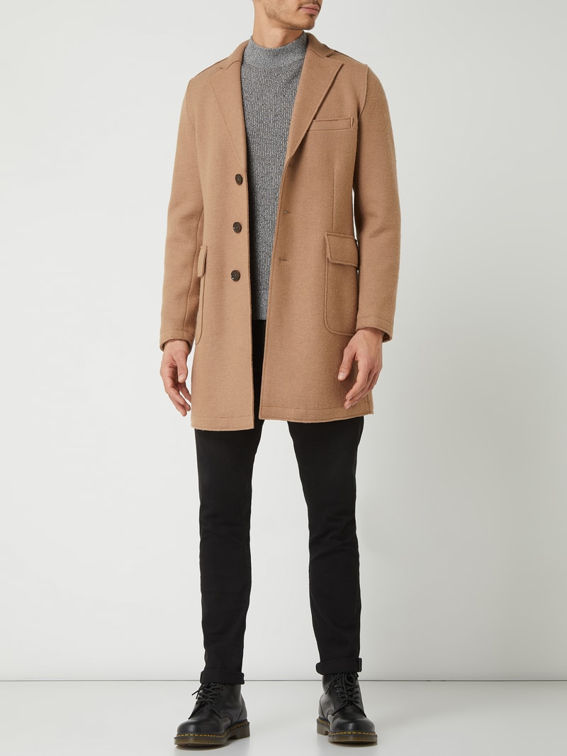 Wollmantel aus Schurwollmischung in camel