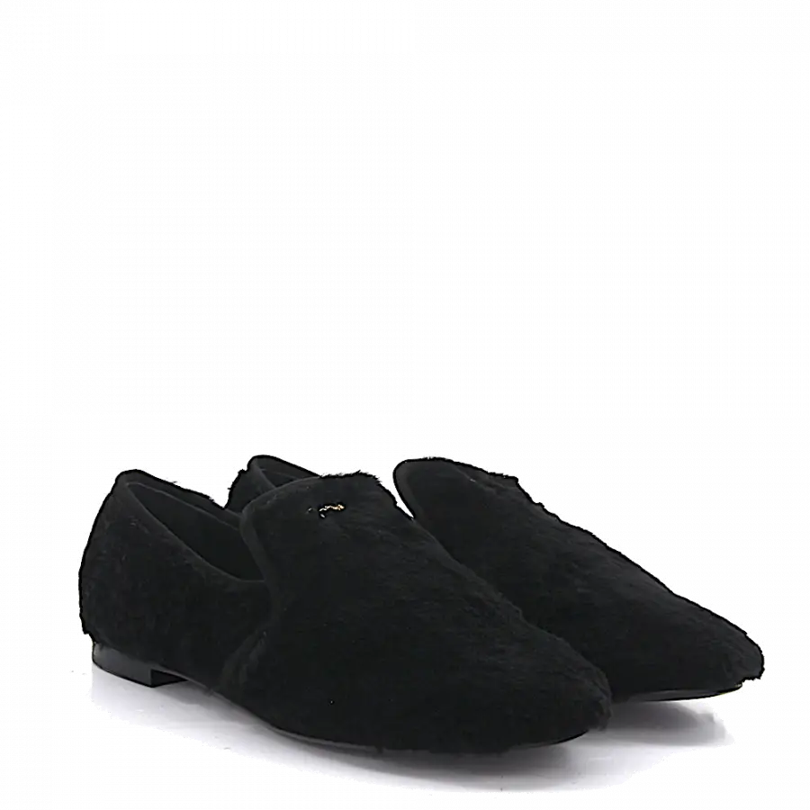 Giuseppe Zanotti - Loafer SINF Kalbsleder Kaninchenfell Textil Logo schwarz - schwarz