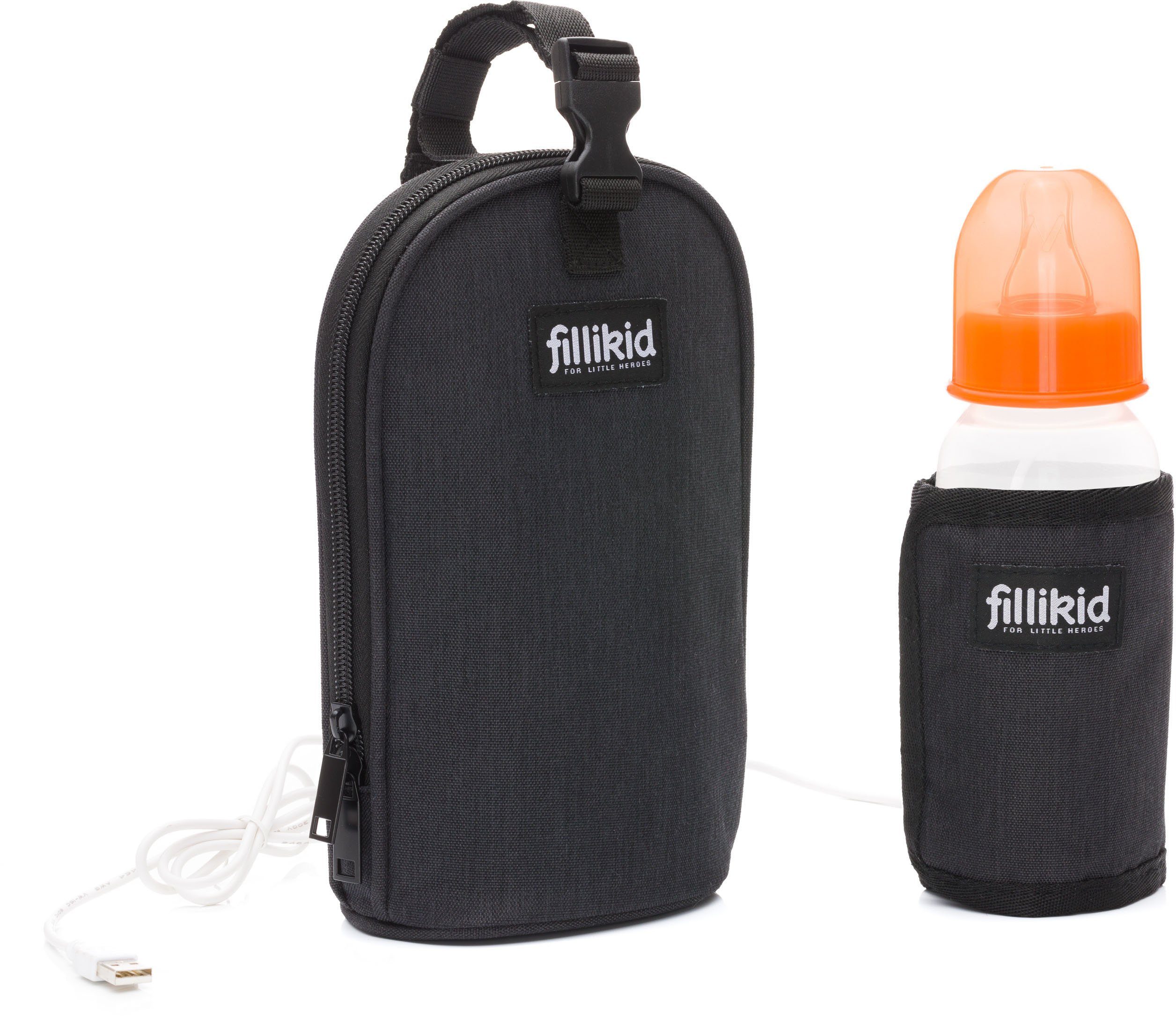 Fillikid Babyflaschenwärmer schwarz melange, mit USB Anschluss zum Erwärmen der Babyflasche