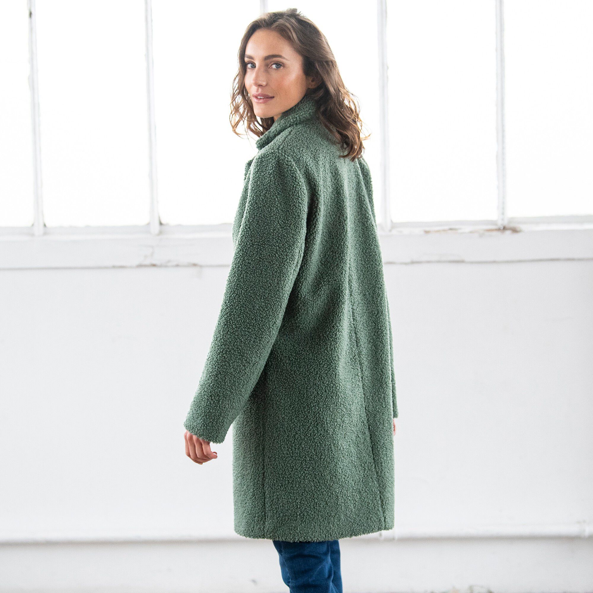 Manteau maille bouclette col tailleur