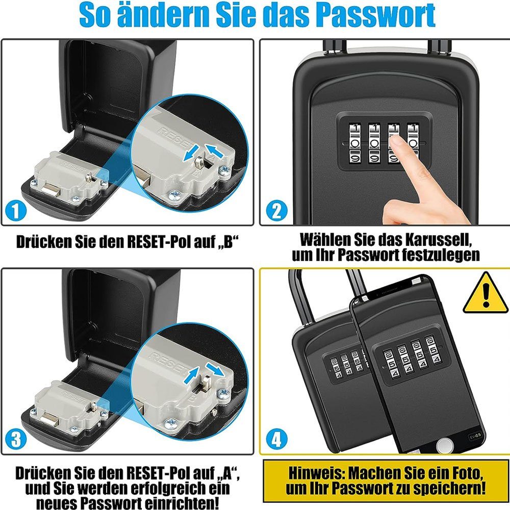 Sarfly Schlüsselkasten Schlüsseltresor mit Bügel, Wasserdichter Schlüsselkasten Schlüsselbox (1 St., für den Außenbereich, Kombination Schlüsselsafe), für Zuhause, Garage, Schule