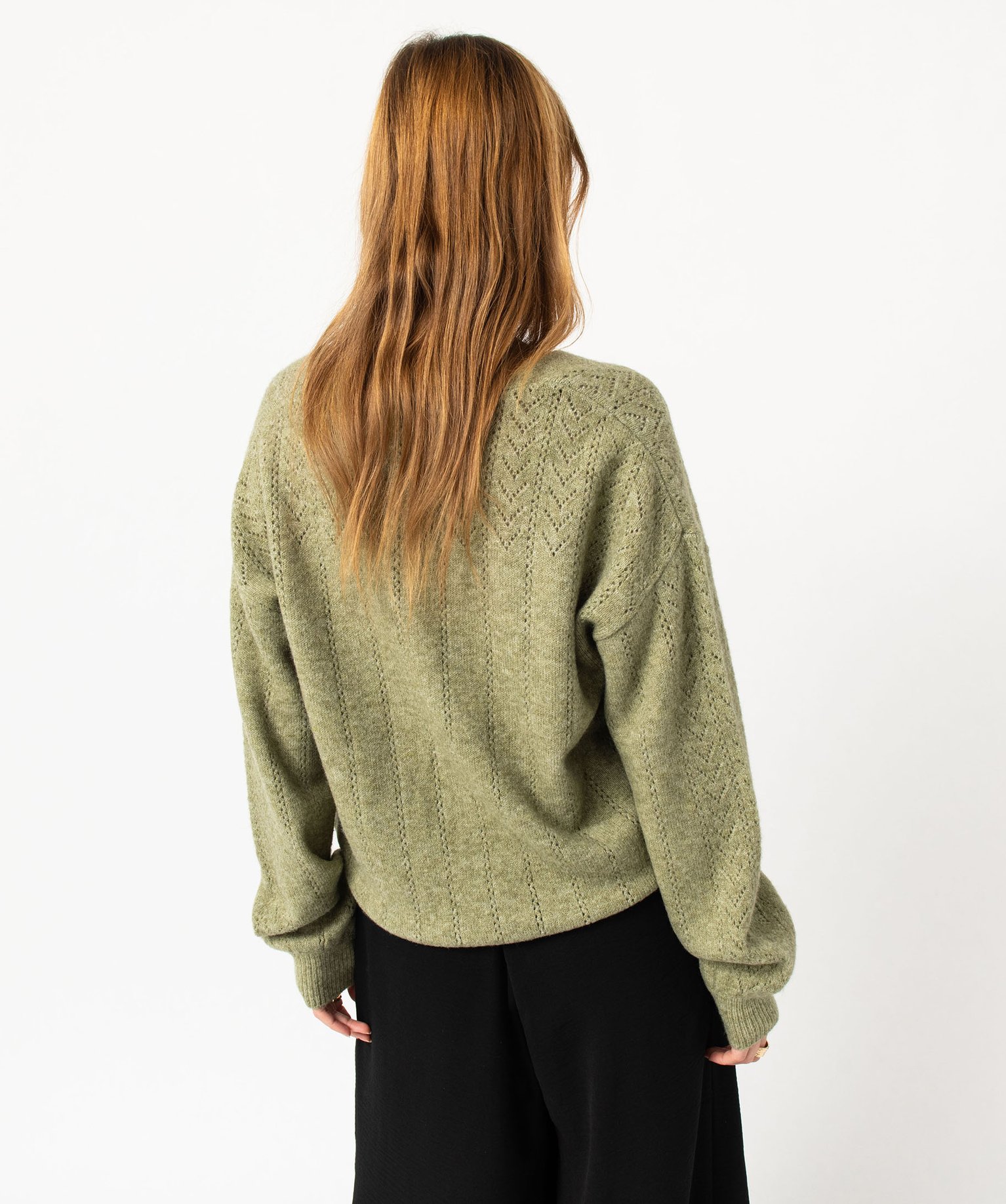 Gilet coupe droite en maille douillette ajourée femme vert | GEMO