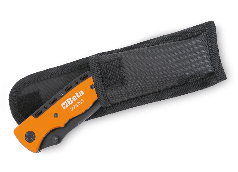 Beta 017784080 Folding knife 1778SOS-HS, with window breaker and seat belt cutter. In case. H-SAFE