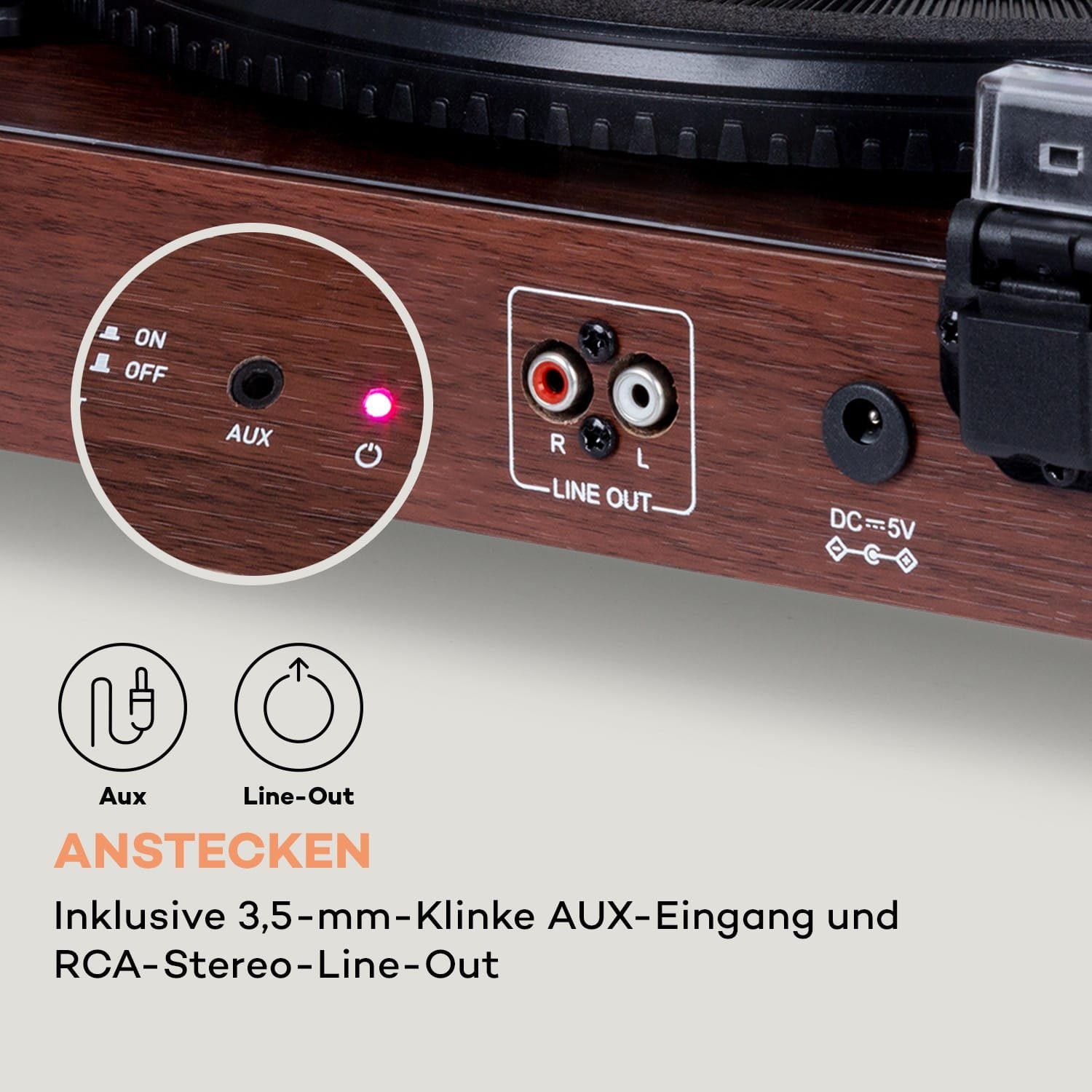 Auna TT-Classic Light Plattenspieler (Riemenantrieb, Bluetooth, Schallplattenspieler mit Lautsprecher Vinyl Plattenspieler)