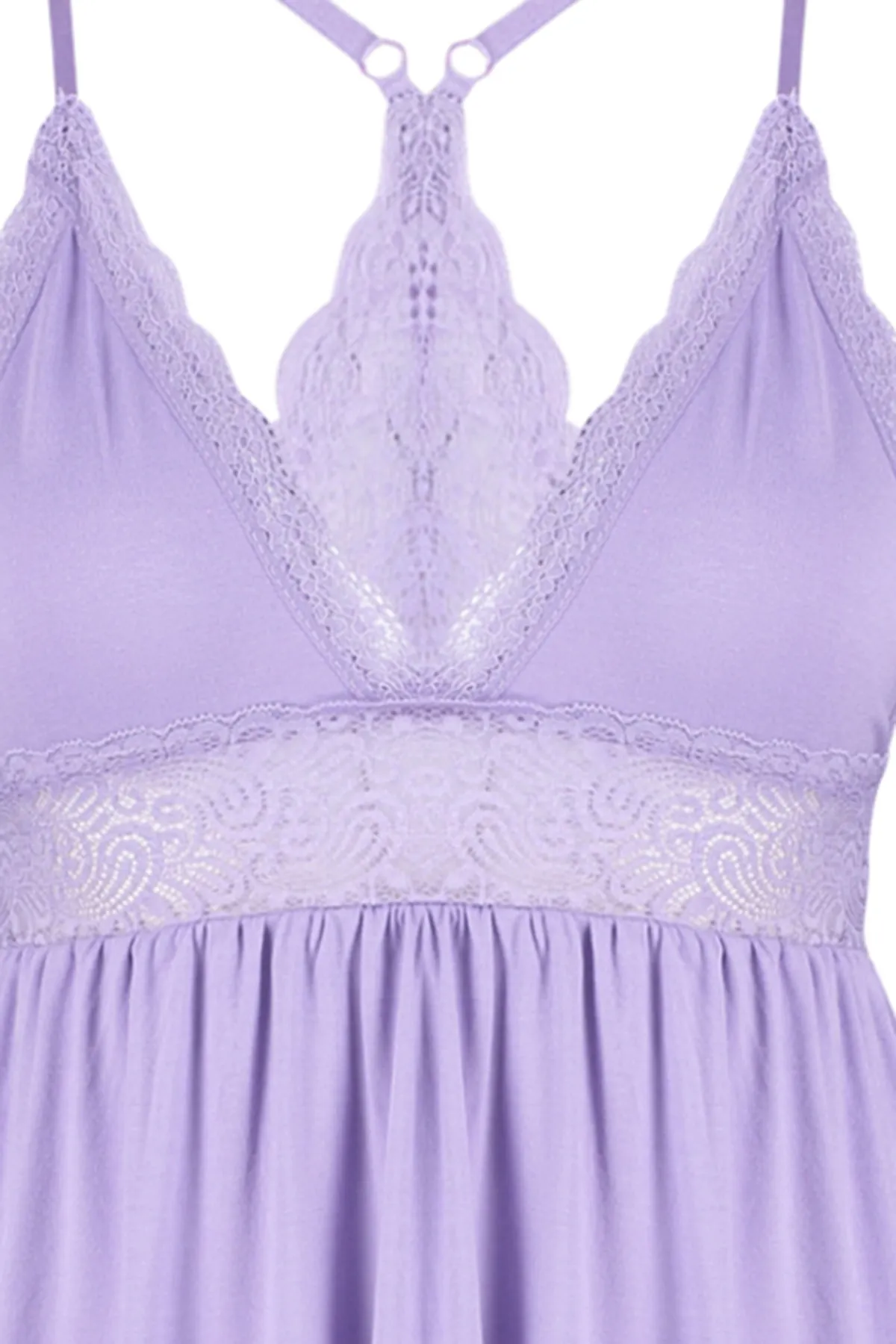 Trendyol Collection  Lila Nachthemd aus Viskose-Strick mit Spitze und Seilriemen auf der Rückseite THMSS20GC0014