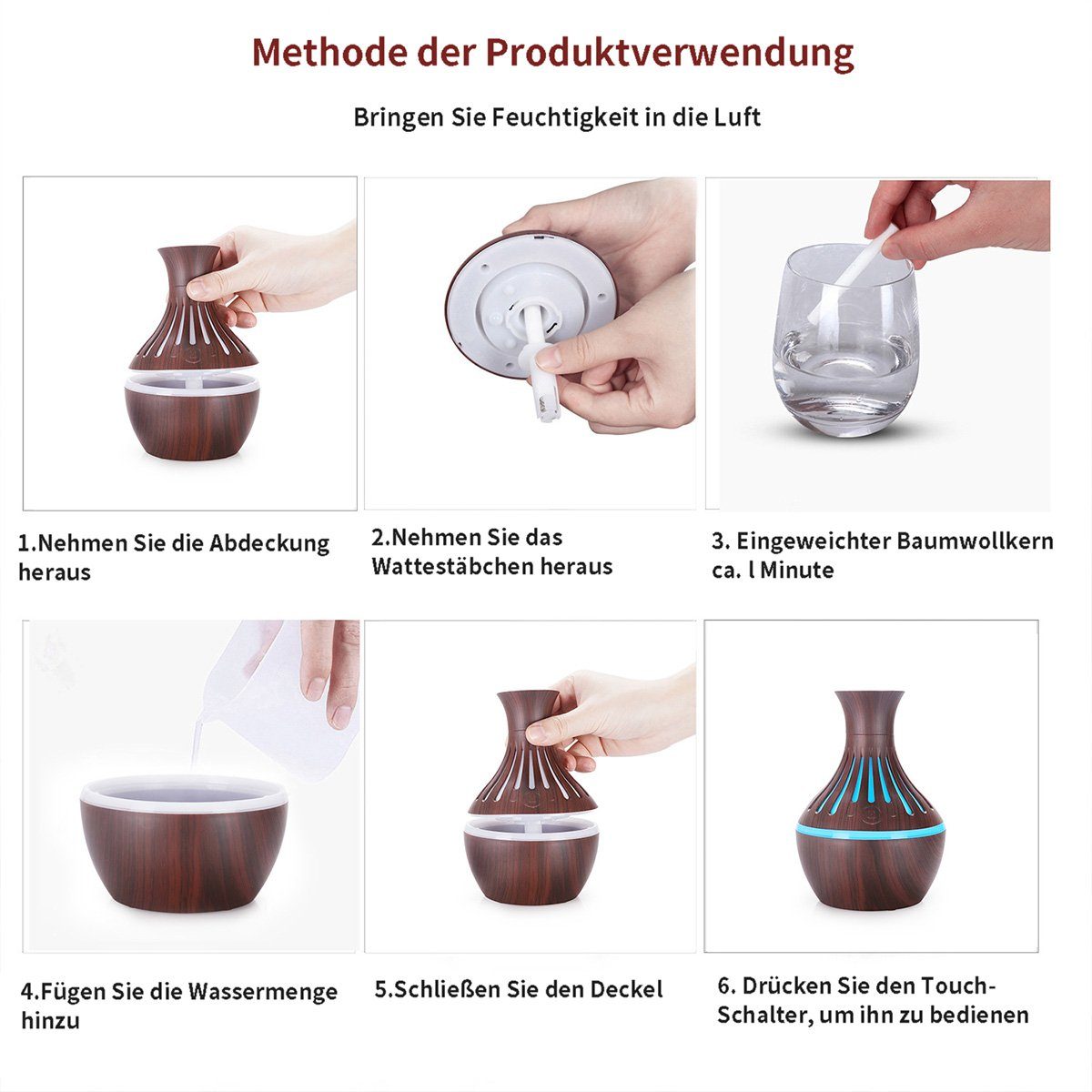 götäzer Luftbefeuchter USB Wiederaufladbar Kreative hohle Vase Aromatherapie Luftbefeuchter, Mit 7 Farben Lichteffekt, geeignet für klimatisierte Räume Hydratation