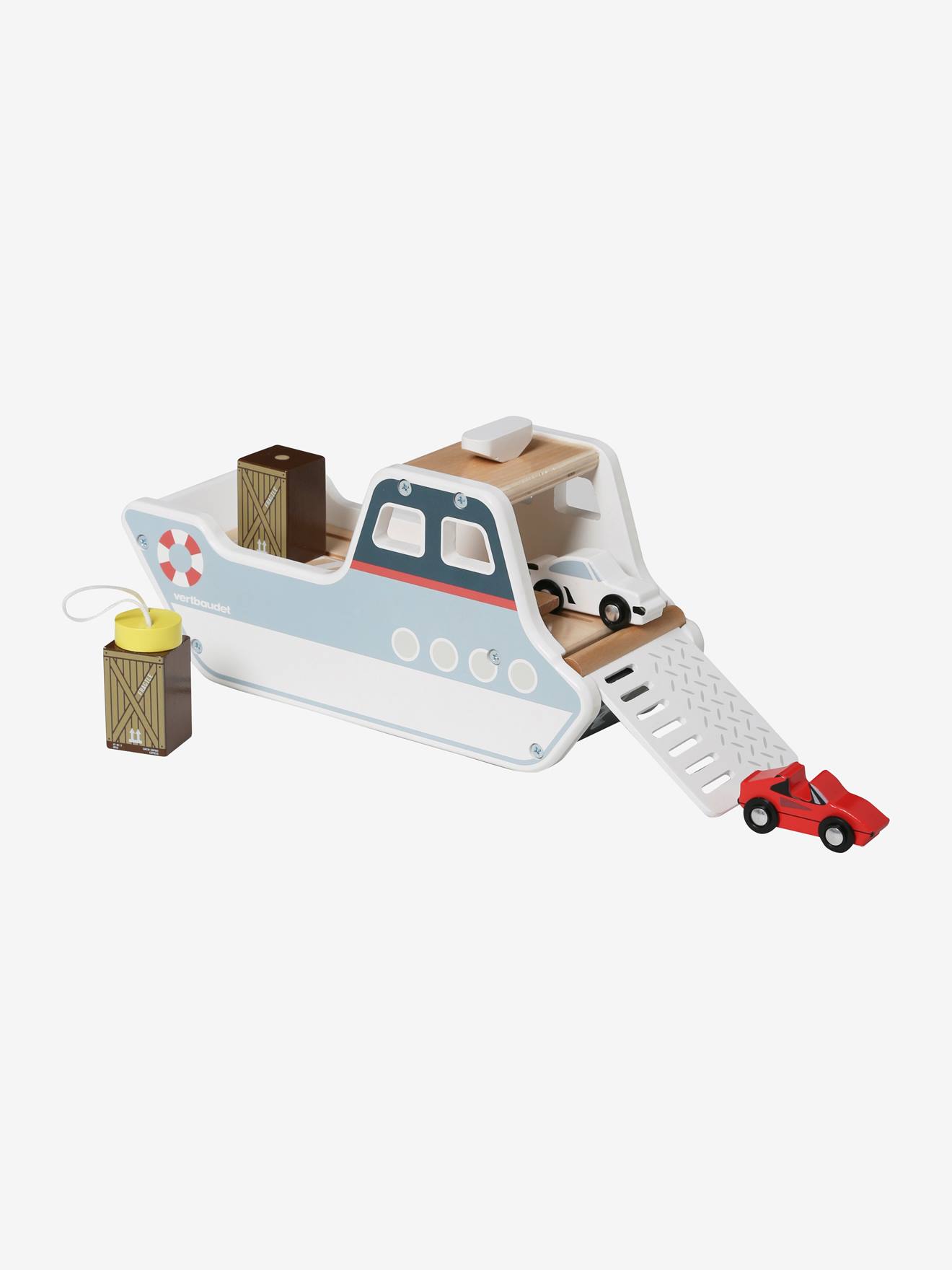 Bateau porte conteneurs en bois FSC® multicolore