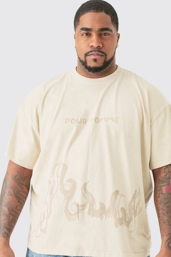Plus Oversize T-Shirt mit Pour Homme Print