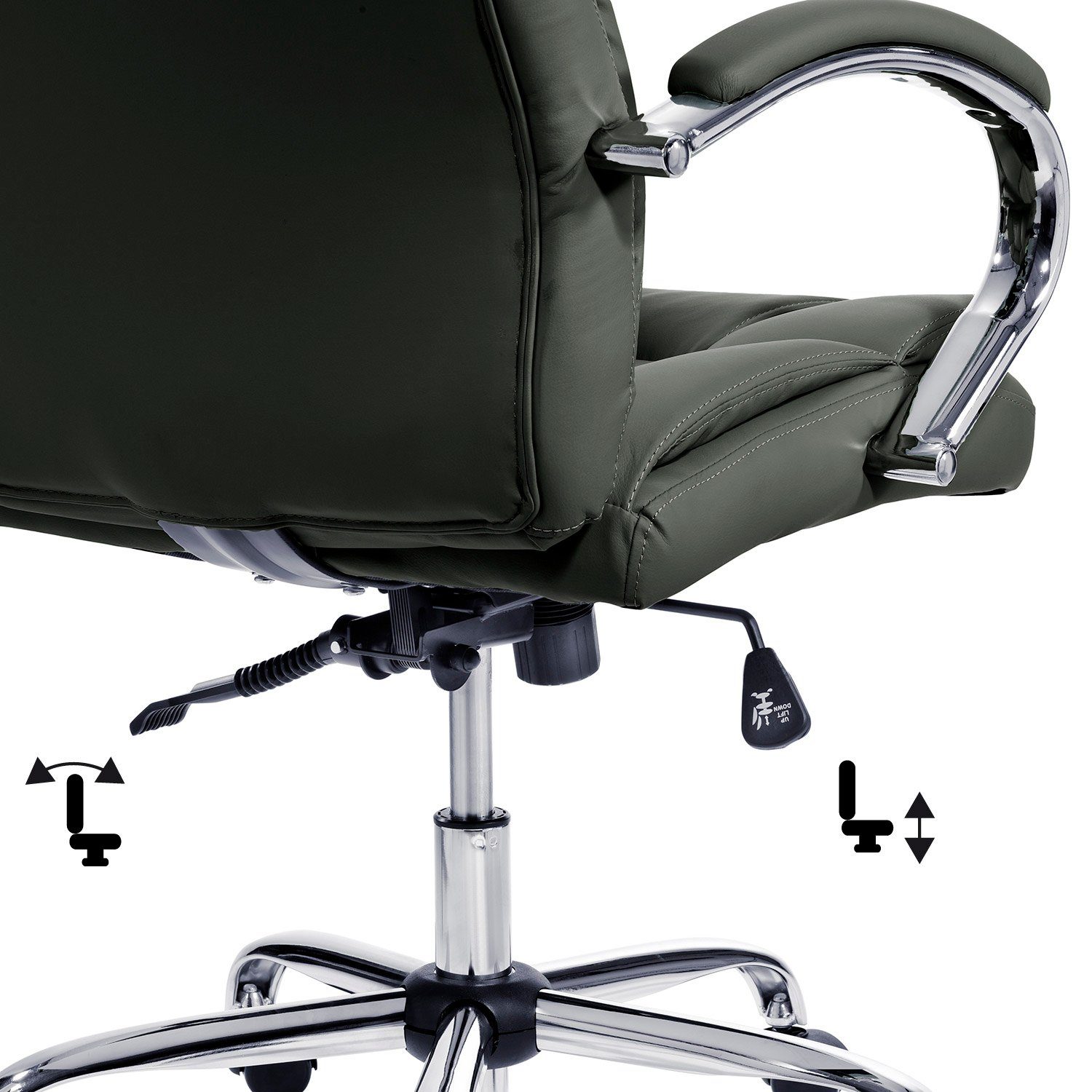 TPFLiving Chefsessel Dallas mit abgebremsten Rollen (XXL Bürostuhl ergonomisch gepolsterter Schreibtischstuhl), Drehstuhl aus Kunstleder, Belastbarkeit bis 215kg - Schwarz