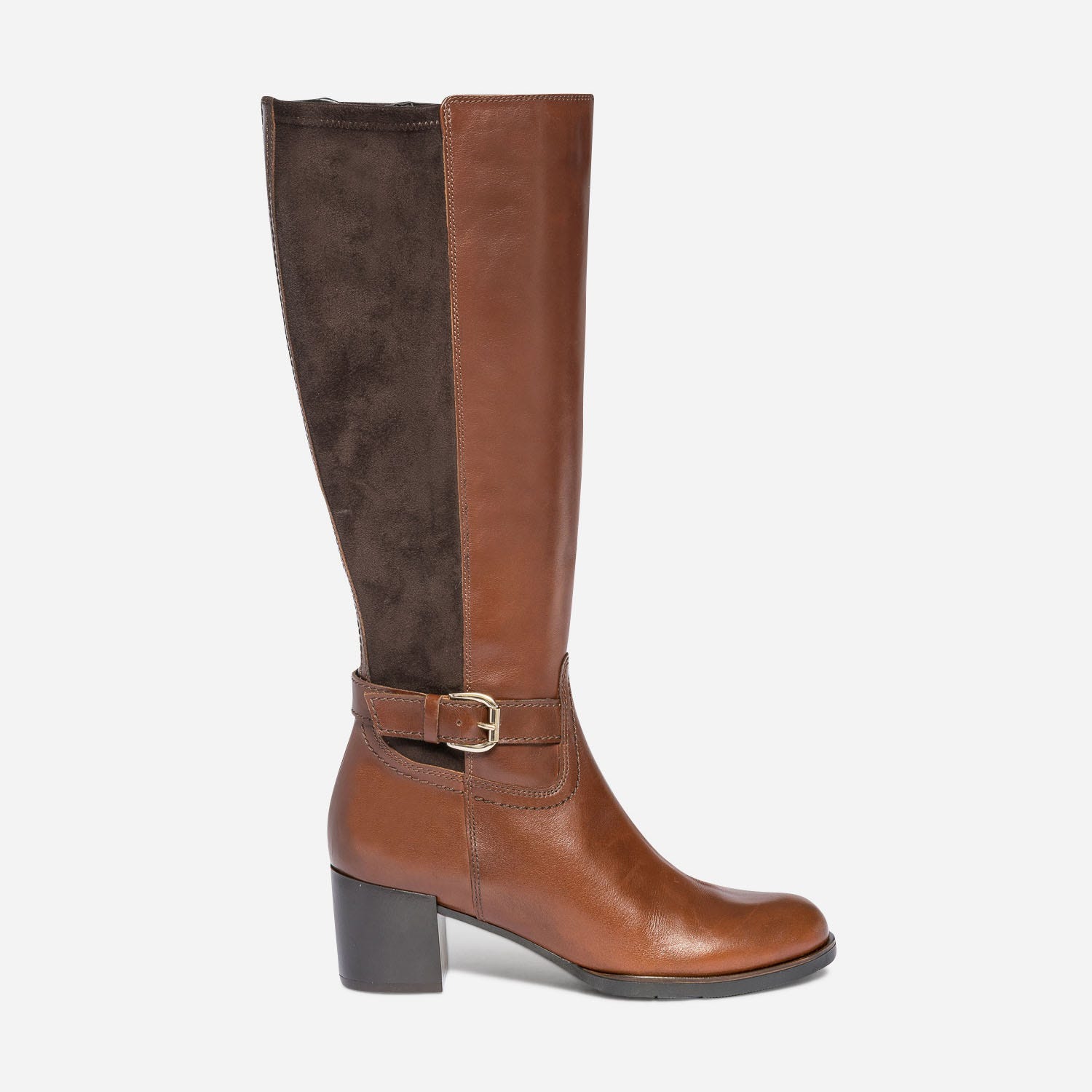 Botte à talon cognac en cuir pour mollet fin