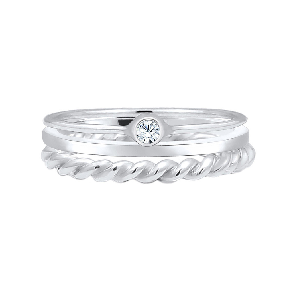 Elli Elli Bague Femmes Set Solitaire Basic Torsadé avec Cristal en argent sterling 925 Bague