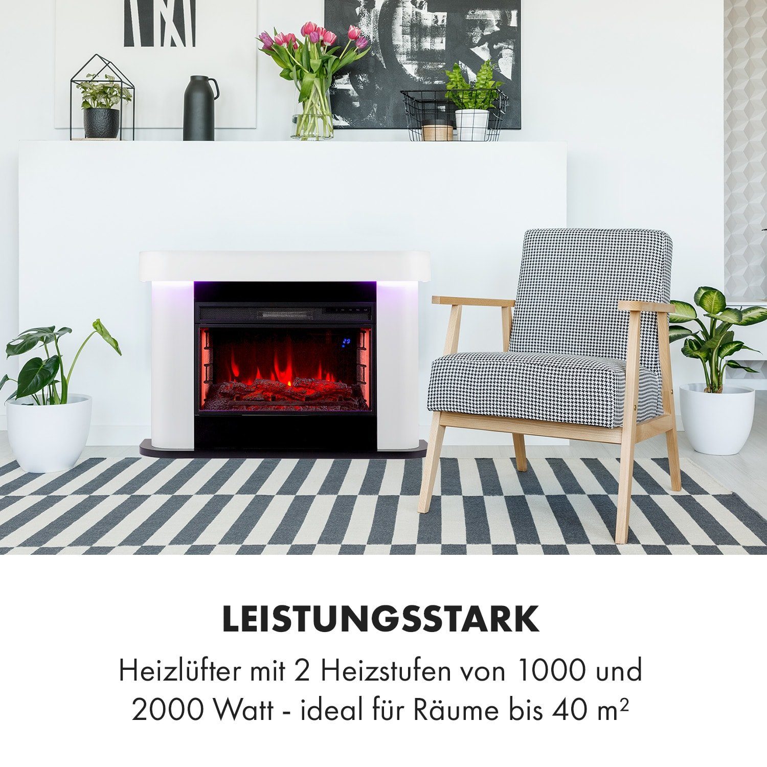 Klarstein Elektrokamin Aargau Smart, elektrischer Kamin mit Heizfunktion Heizlüfter elektrischer Kaminofen