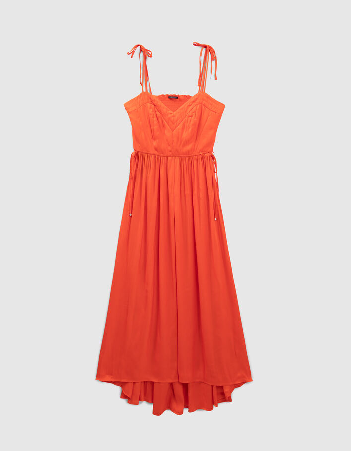 Robe longue asymétrique à dos échancré orange femme
