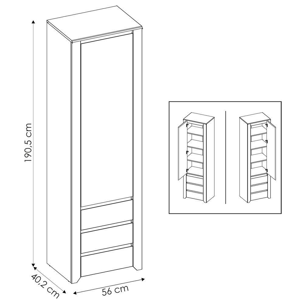 Lomadox Stauraumschrank AMANTEA-129 Regalschrank, Craft Eiche weiß