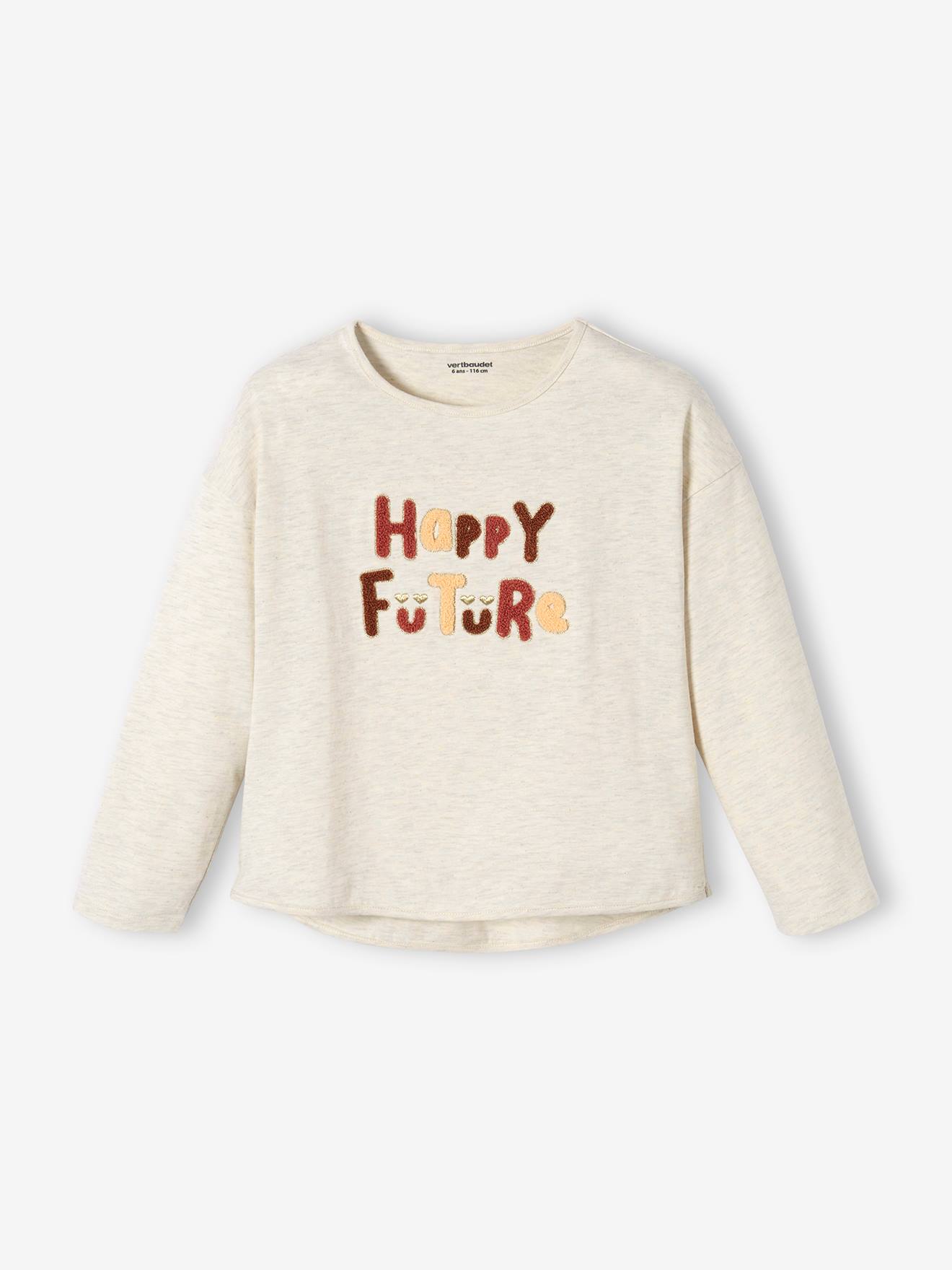 Tee-shirt message en bouclettes fille blanc