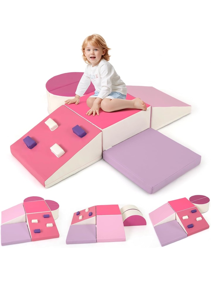 COSTWAY 6 tlg. Softbausteine Kinder mit Kletterfelsen in Rosa günstig kaufen onesize