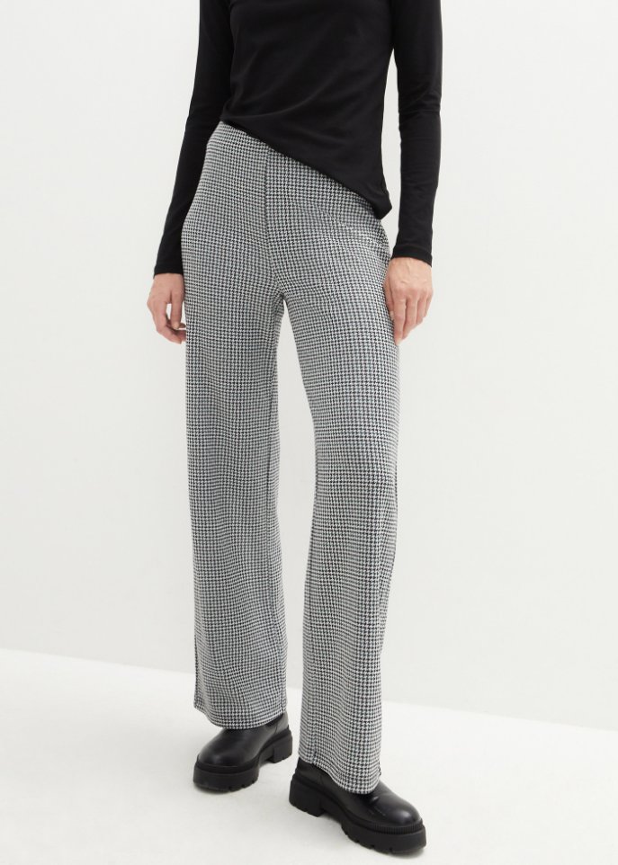 Karierte Jersey-Hose mit Schlitz